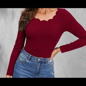 Super cute scallop neck top - material is more of a poly blend, not stretchy